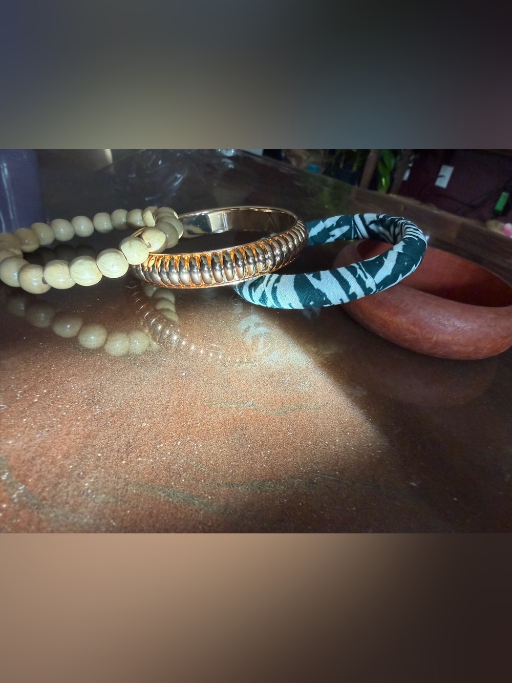 Plunder Mixed Material Bracelet Set in Cream, Gold, Green, Brown
